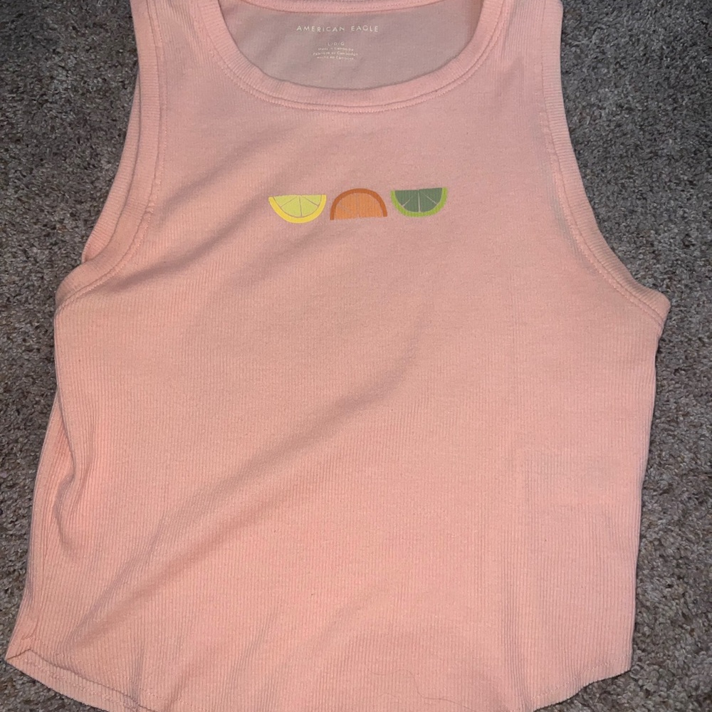 American Eagle Pink Tank Top with Fruit Design